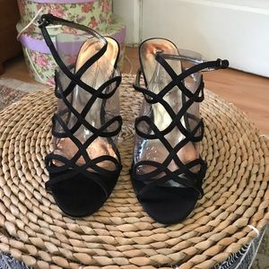 BCBGMAXAZRIA satin & leather heels- sz 8.5